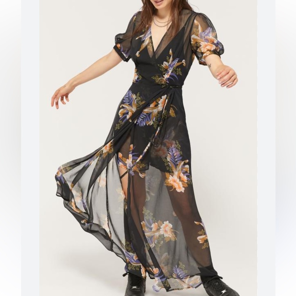 NWT Urban Outfitters Lohi Sheer Festival Swim Floral Wrap Maxi Romper Dress S